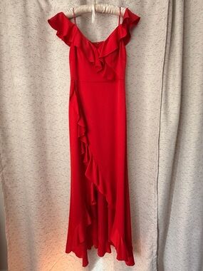 Aidan by Aidan Mattox Red One-Shoulder Ruffle Maxi Dress